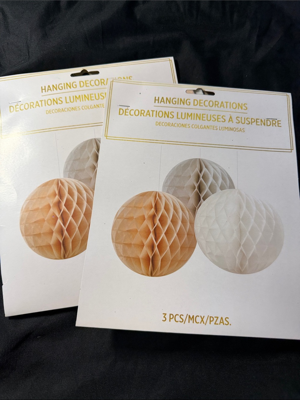 Hanging Honeycomb Paper Balls - White, Cream, Tan - Party Decorations (3 Pack)